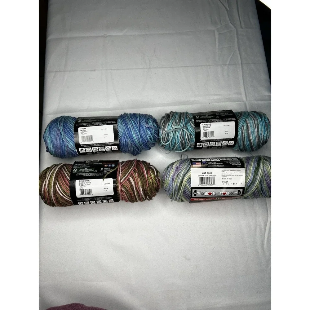 Red Heart Super Saver Yarn Lot 4 Ocean Icelandic Pink Camo Watercolor